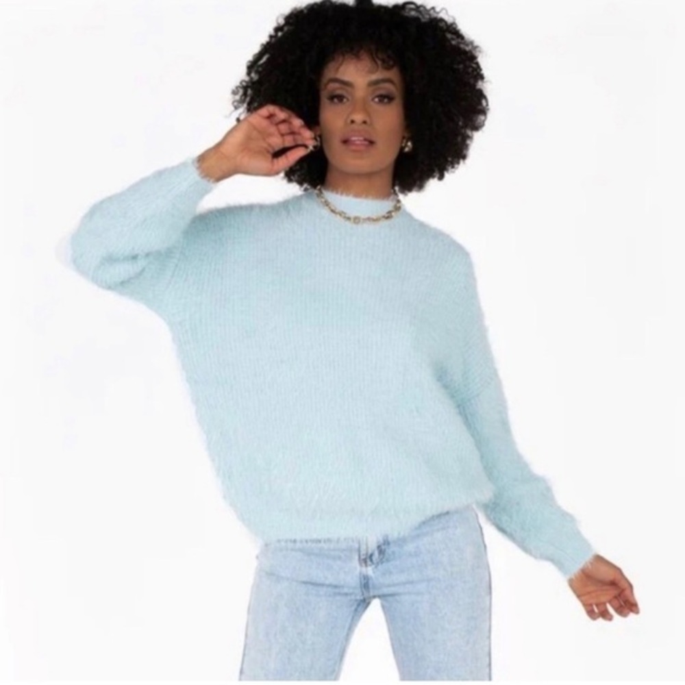 Revolve x SNDYS fuzzy Knit Sweater in Baby Blue, size Medium